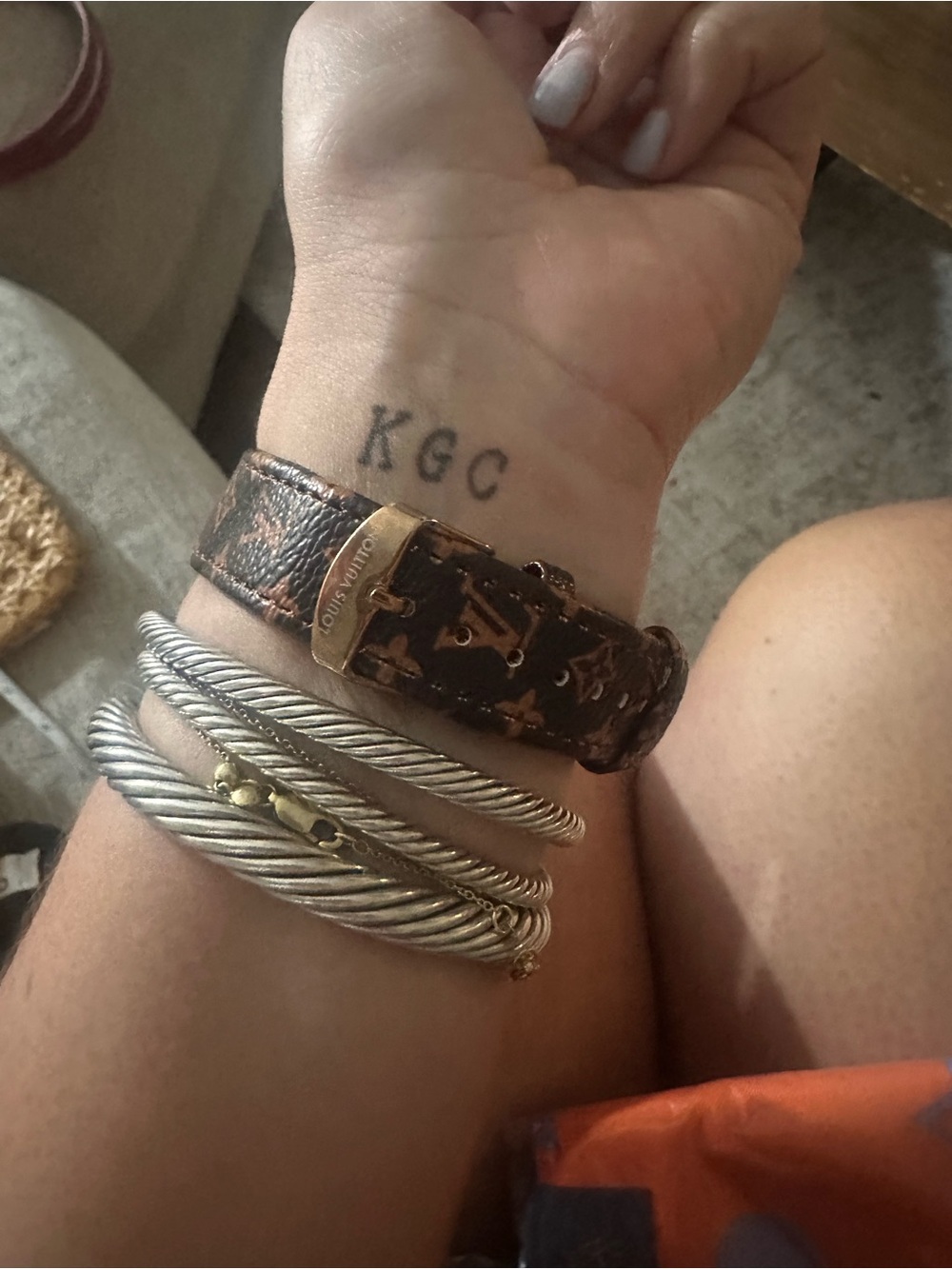 Source Unknown Gold Crystal Watch with Brown Monogram Strap & Gold LV Bracelet - Picture 12 of 15